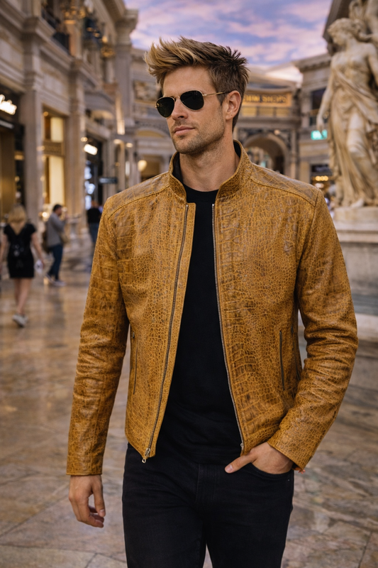 Men's Desert Ember Croc Leather Jacket
