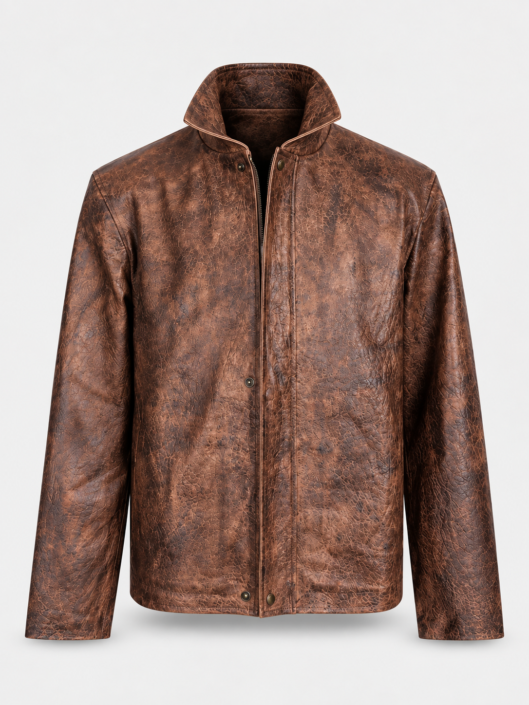 Men's Handcrafted Distressed Brown Leather Jacket — Hand-Finished Color & Texture