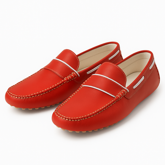 Classic Red Leather Loafers with White Trim
