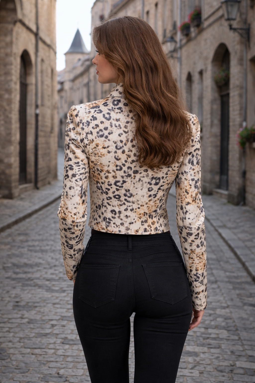 Women's Cheetah Chic Zip-Up Leather Jacket – Cropped Animal Print Moto Style