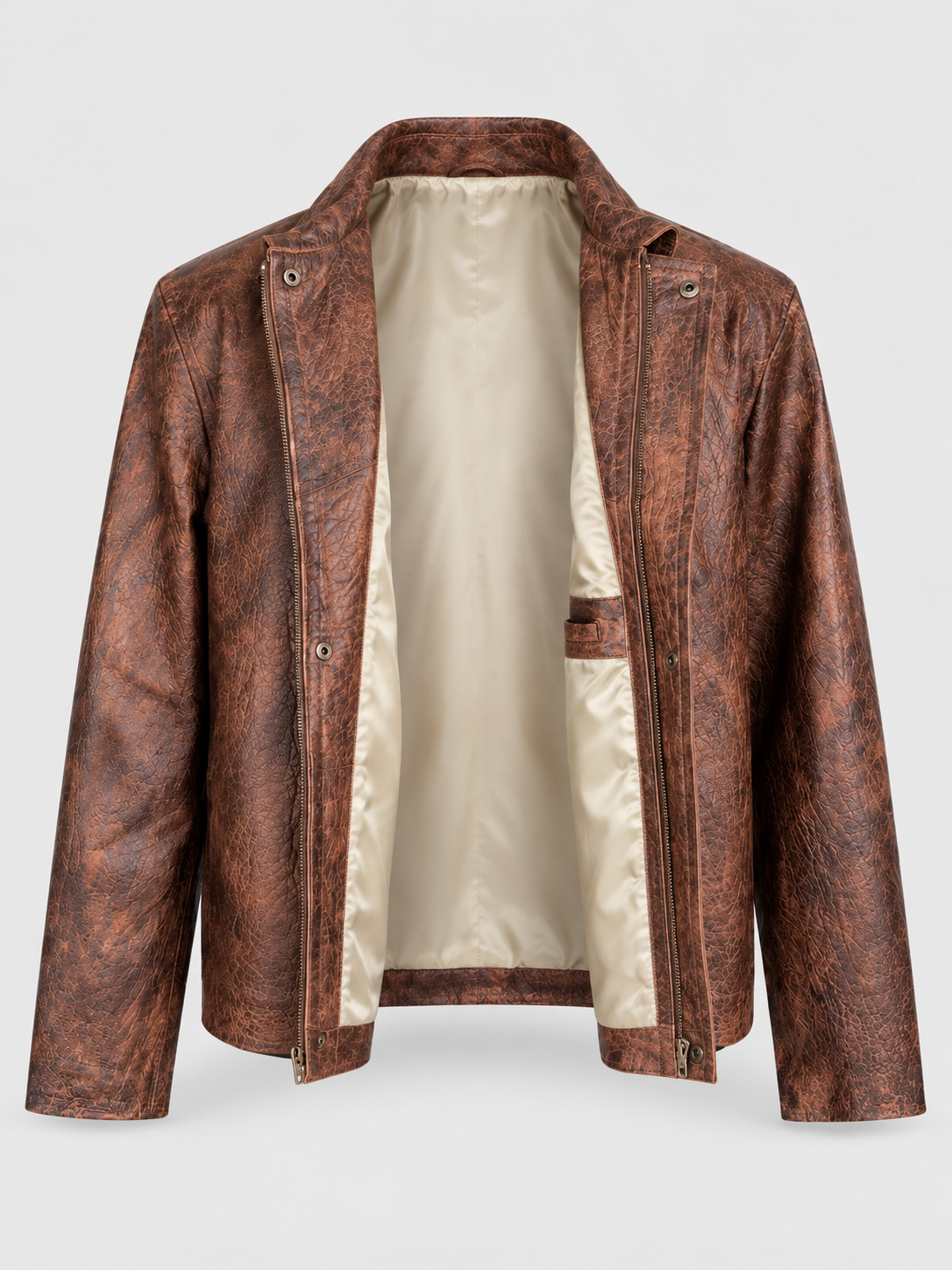 Men's Handcrafted Distressed Brown Leather Jacket — Hand-Finished Color & Texture