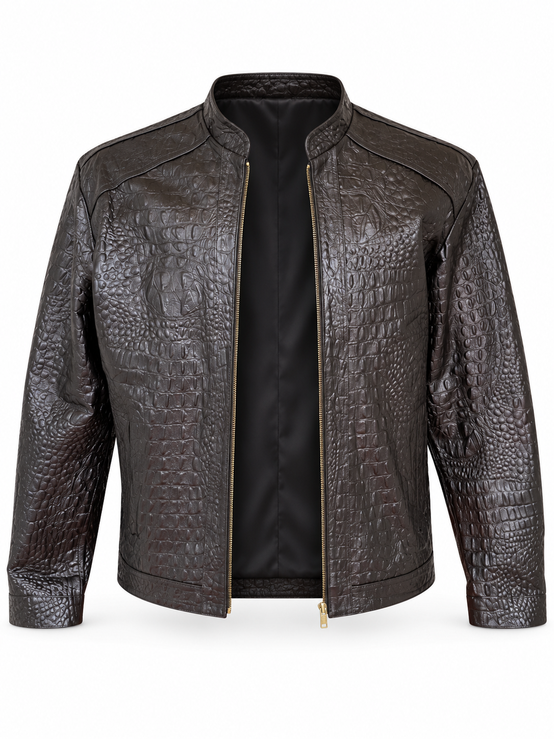 Men’s Crocodile Embossed Leather Jacket – Handcrafted Brown Rider