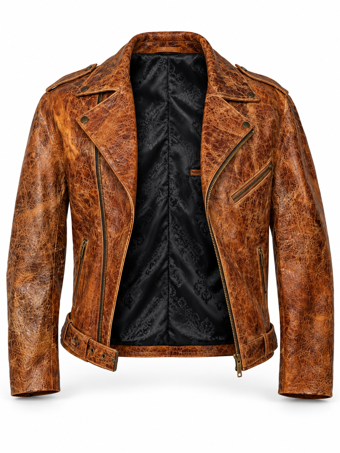 Men's Hand-Treated Distressed Leather Biker Jacket