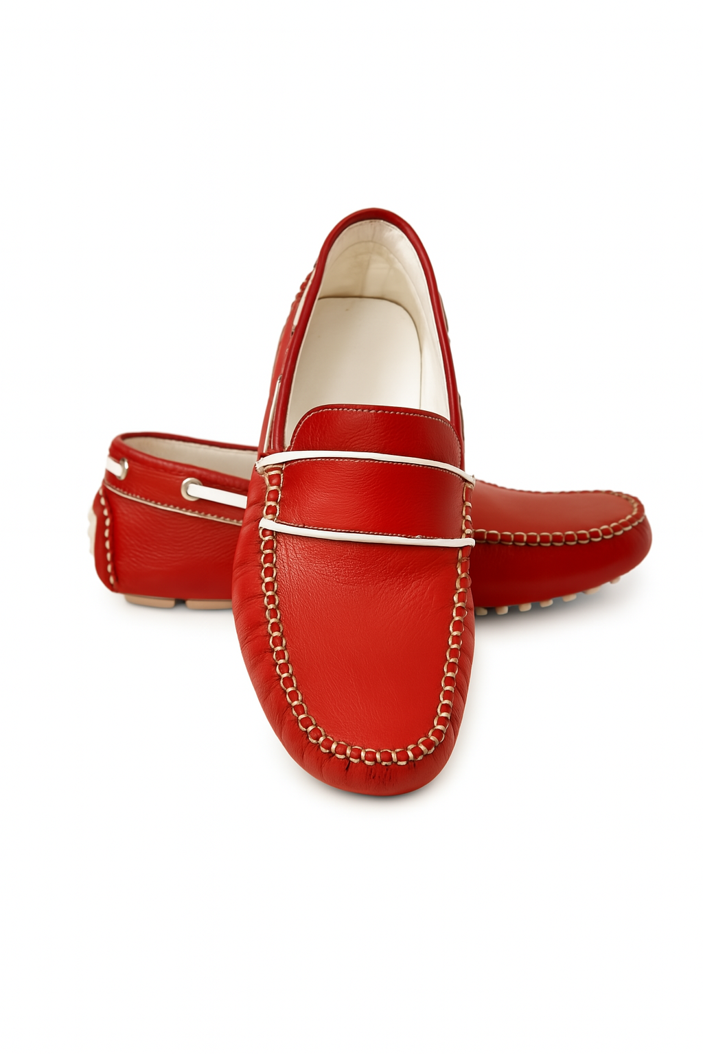 Classic Red Leather Loafers with White Trim