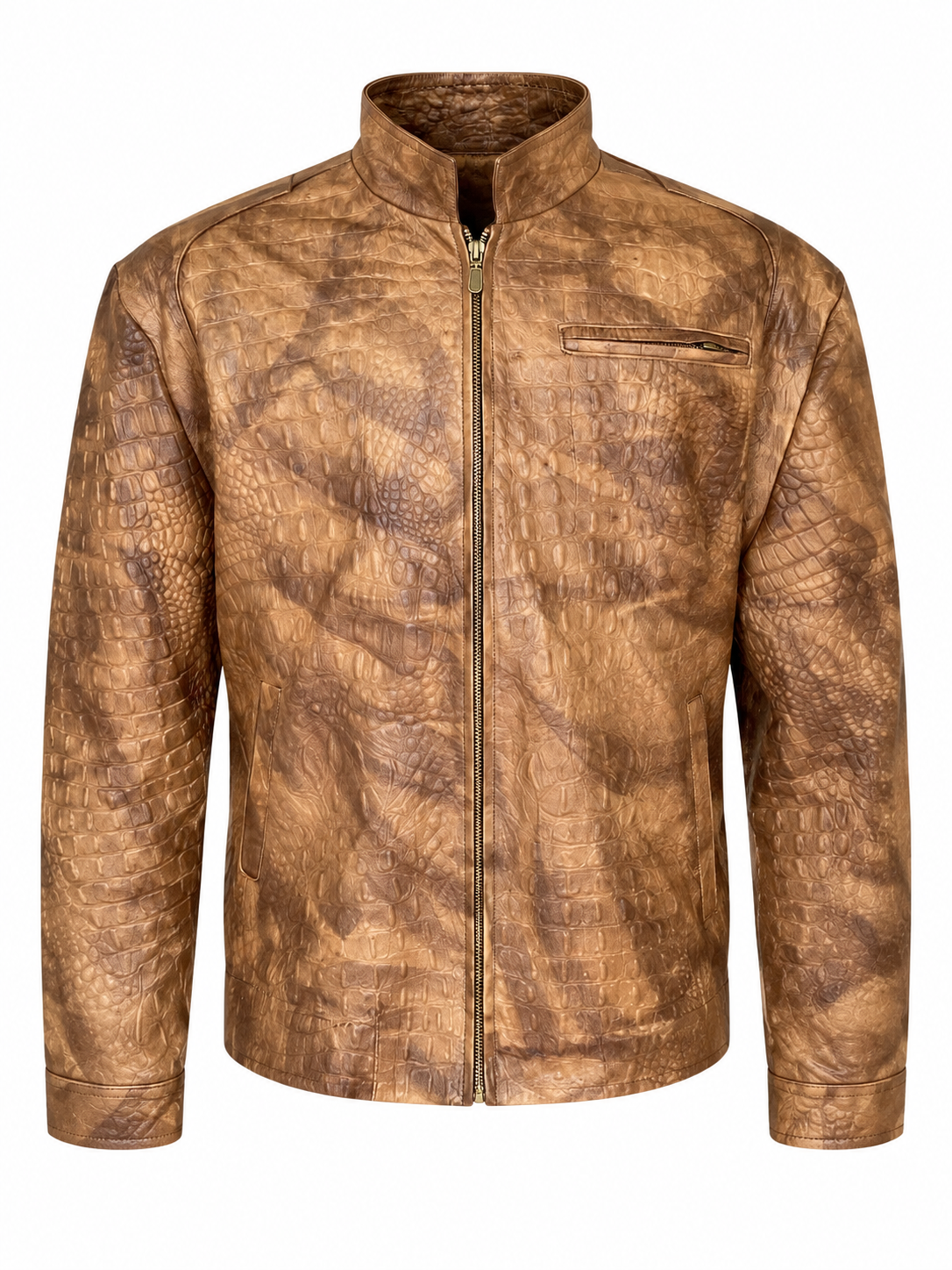 Men’s Leather Rider Jacket – Handcrafted Crocodile-Embossed