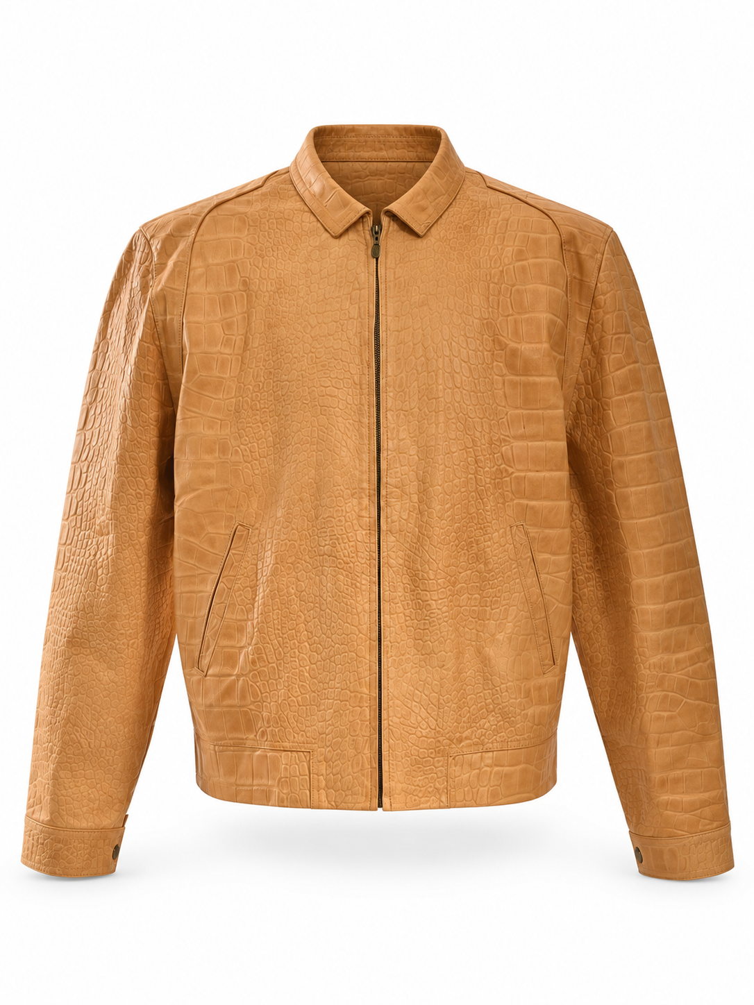 Sand Crocodile-Embossed Leather Jacket – Bold Texture, Refined Style
