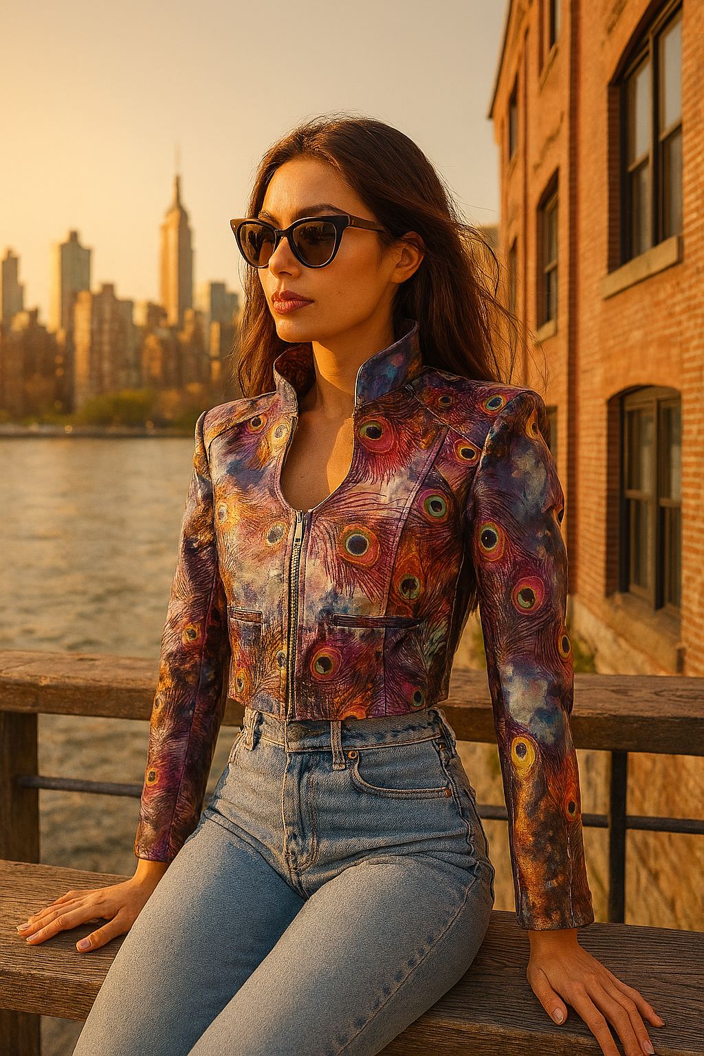 Vivid Peacock Feather Leather Blazer