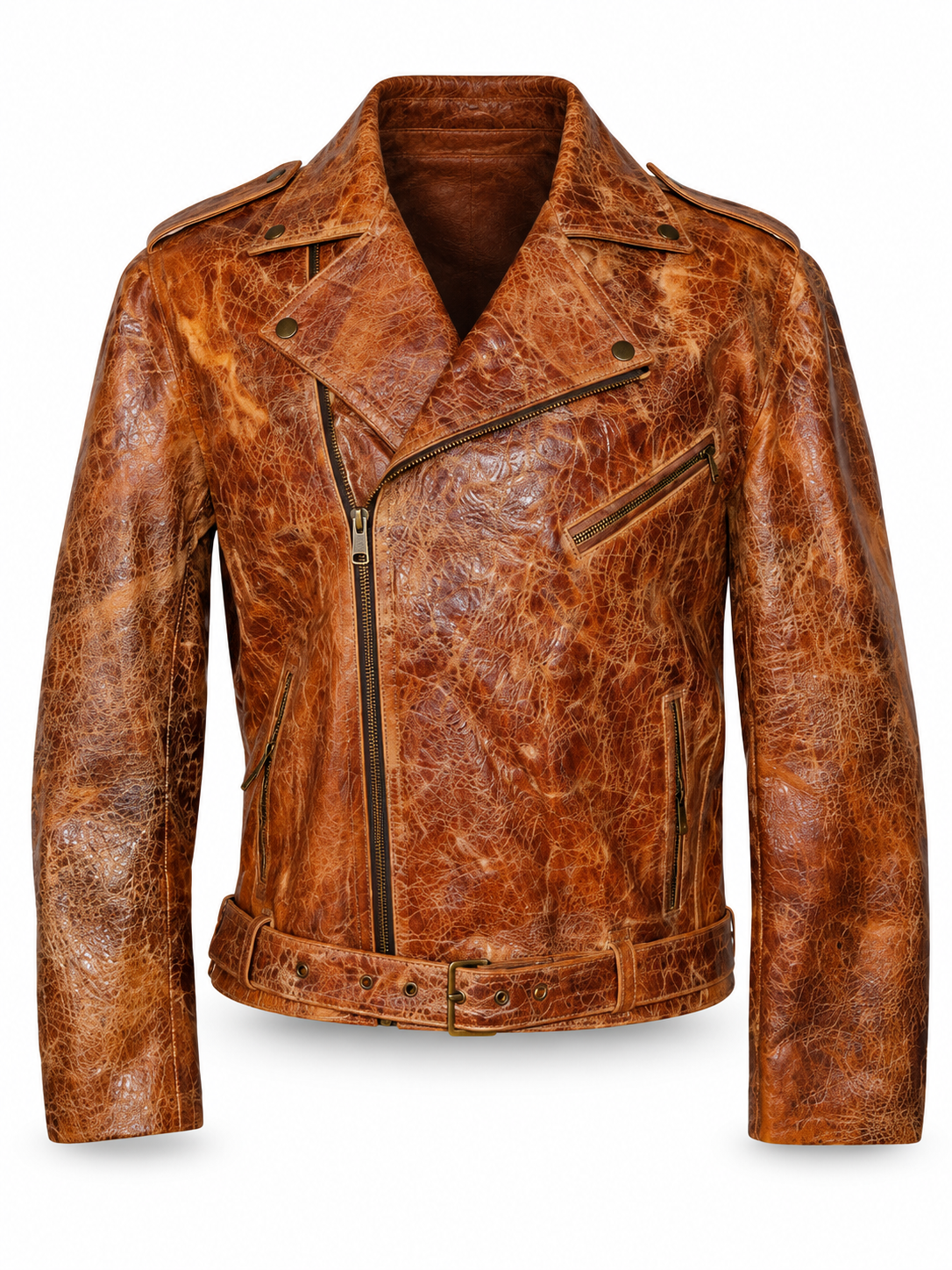 Men's Hand-Treated Distressed Leather Biker Jacket