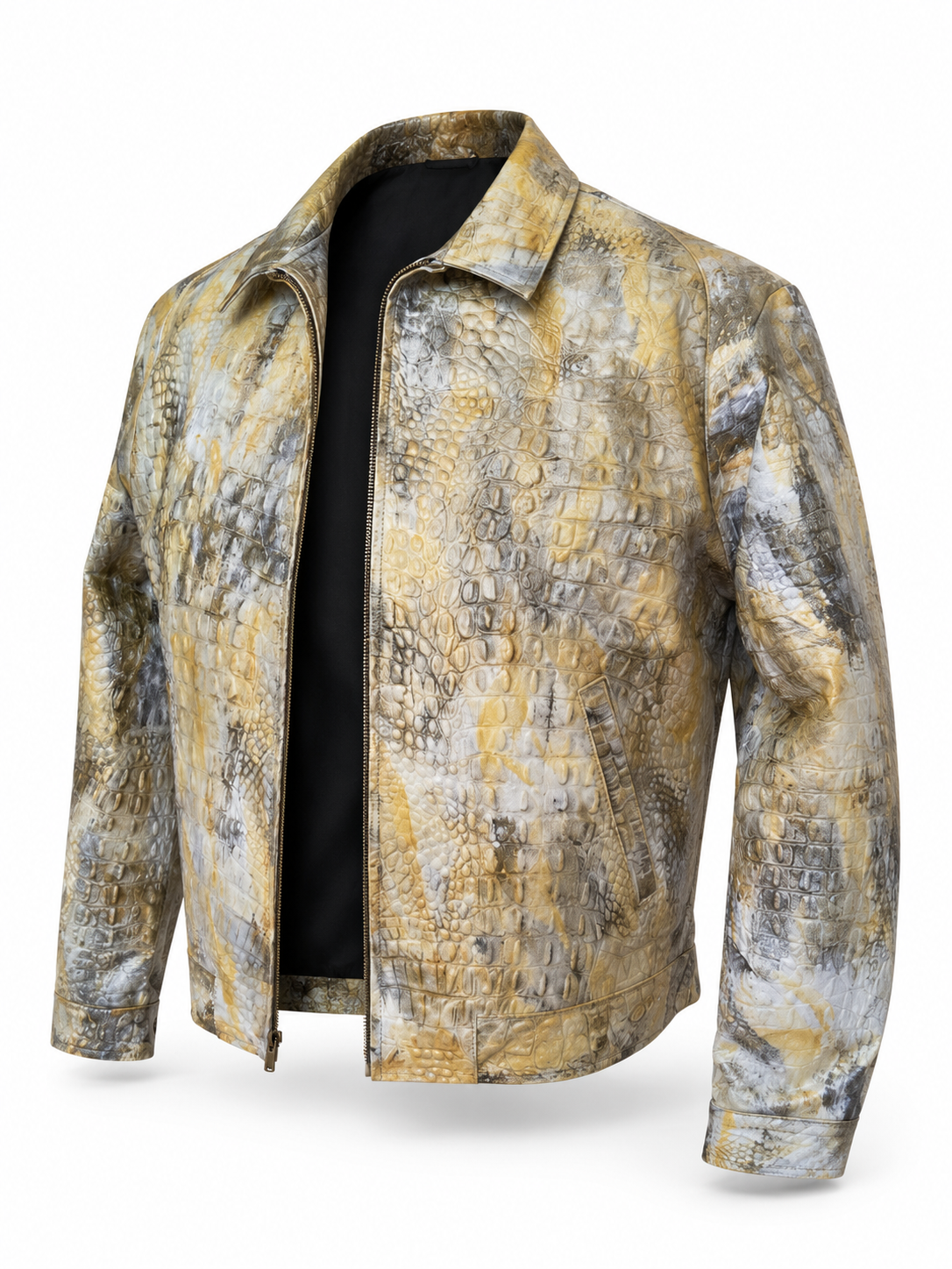 Yellow Crocodile Embossed Leather Jacket for Men – Handcrafted