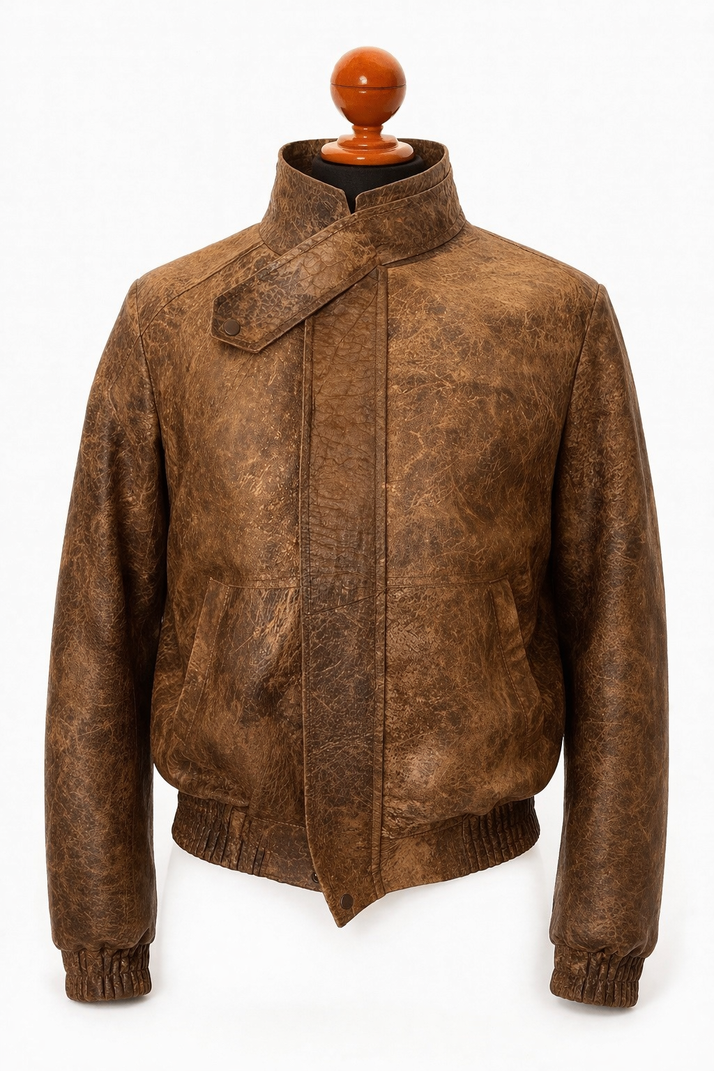 Men's Antique Brown Leather Jacket Vintage Oversized Bomber full body — Dallas TX