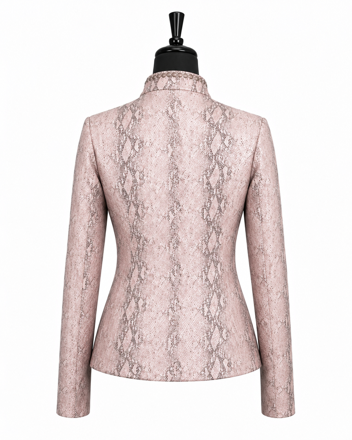 Women's Blush Pink Python-Embossed Leather Jacket with Studded Detail