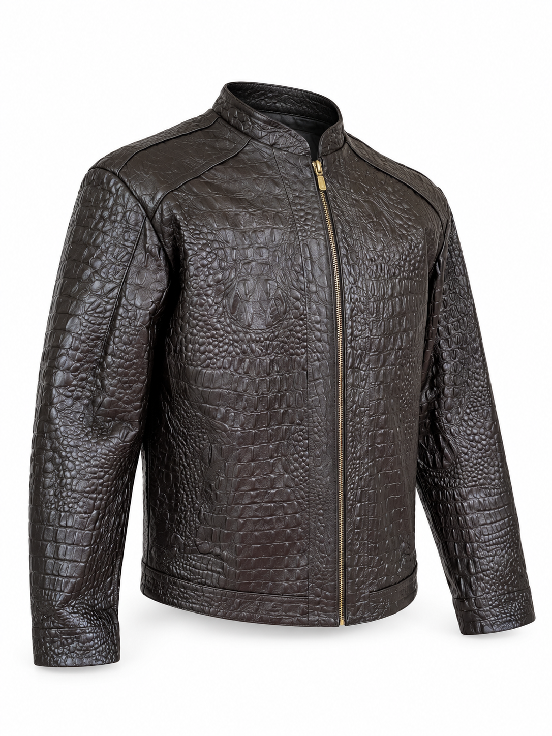 Men’s Crocodile Embossed Leather Jacket – Handcrafted Brown Rider