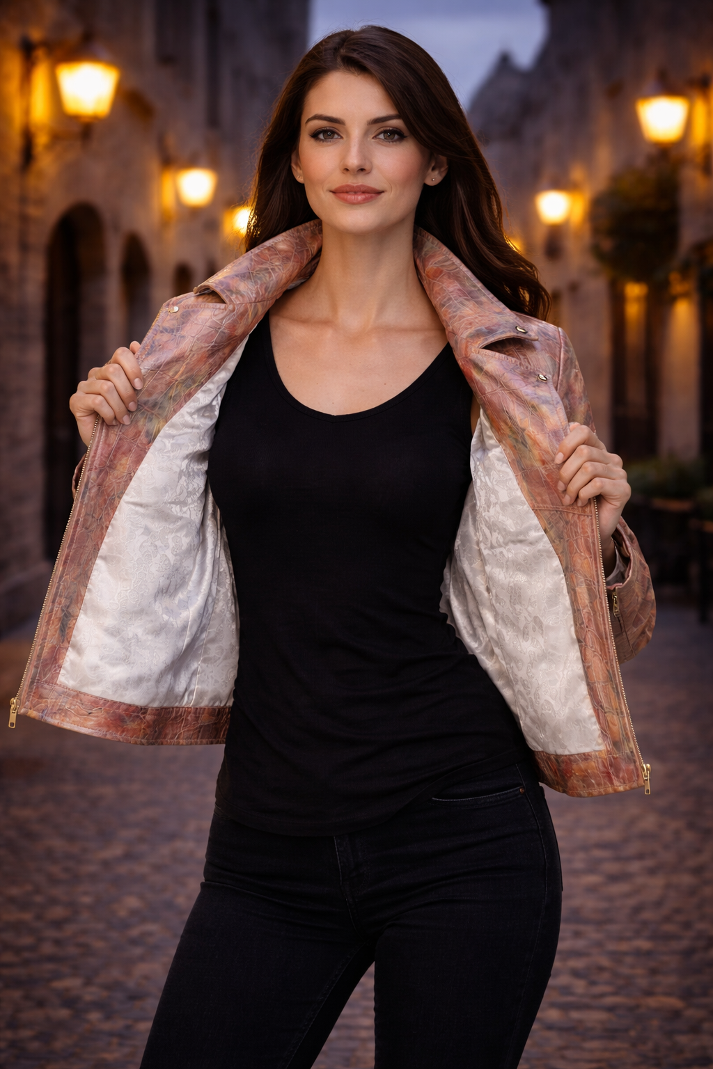 Women's Vivid Croc Leather Biker Jacket – Hand-Stained Artistic Expression