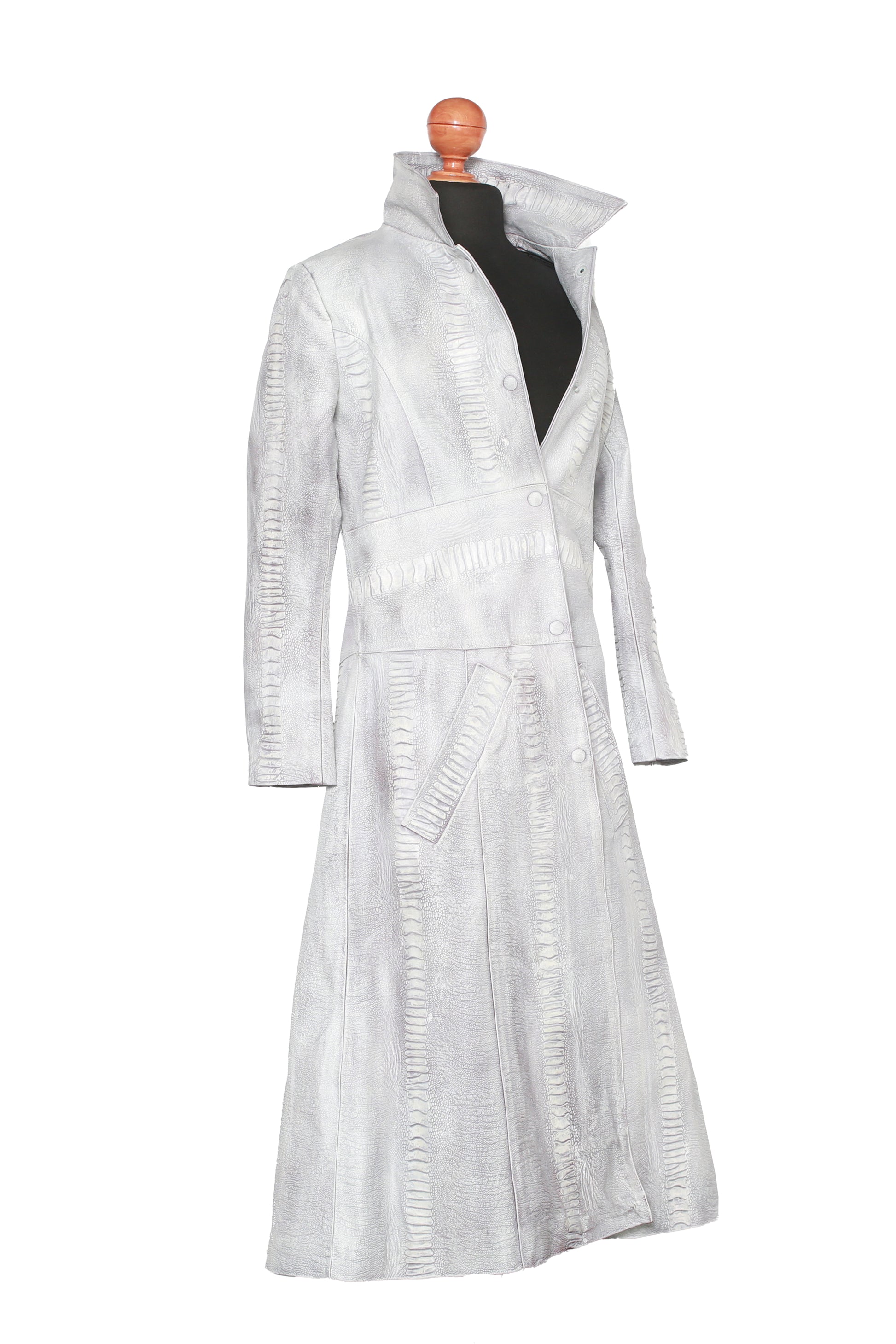 Fierce Grace Embossed Leather Overcoat 