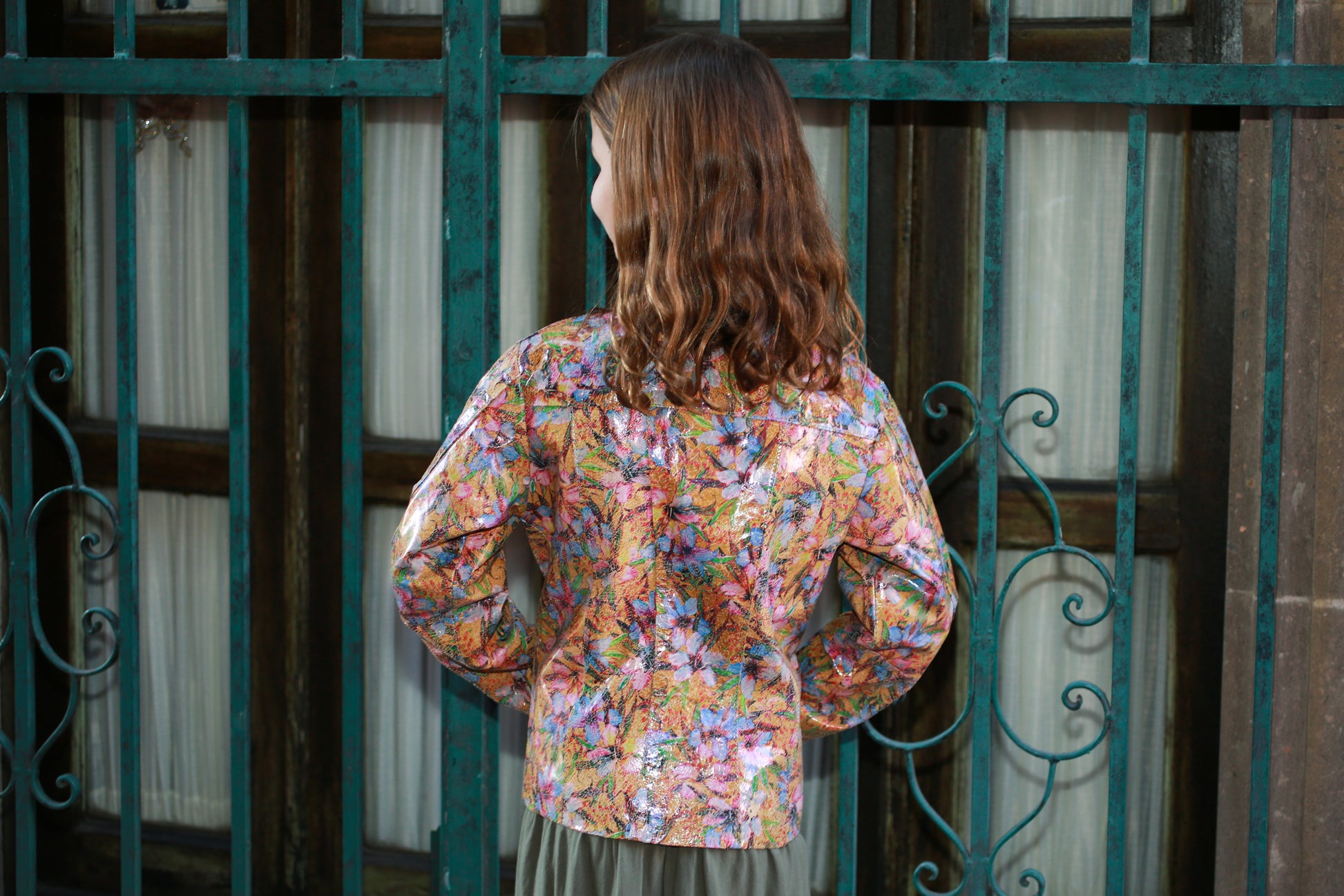 Girls Artistic Floral Pattern Leather Jacket dallas