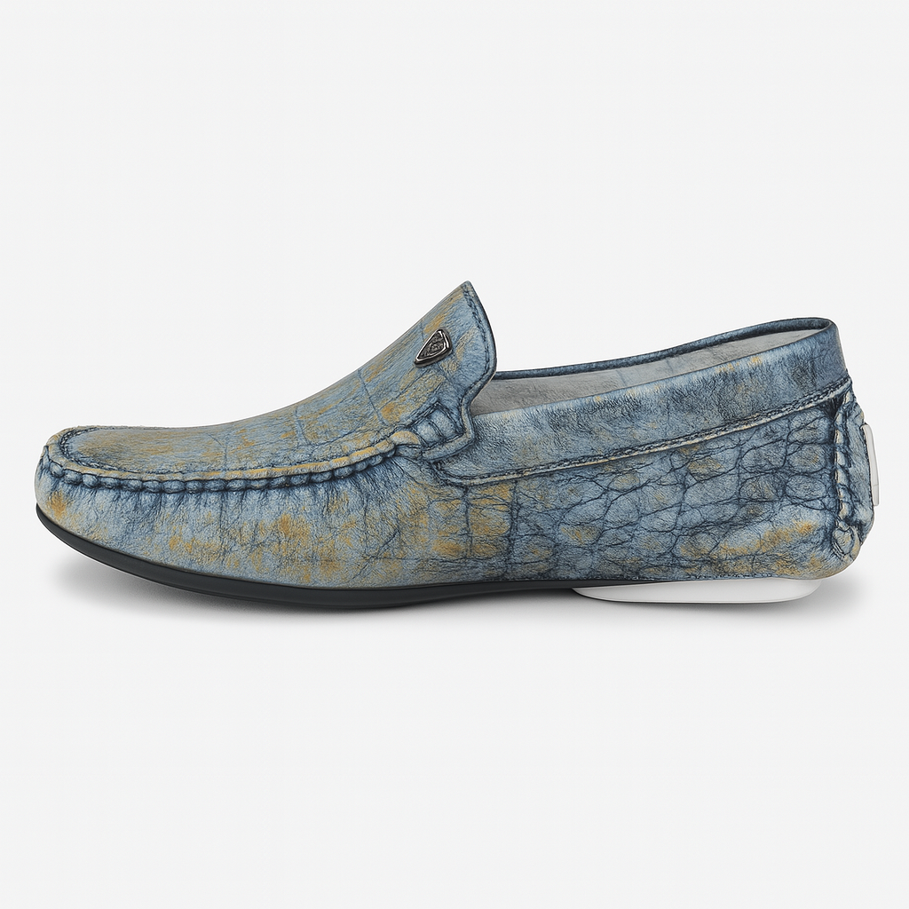 Hand-Finished Exotic Pattern Loafers – Blue & Gold Crocodile-Embossed Leather dallas