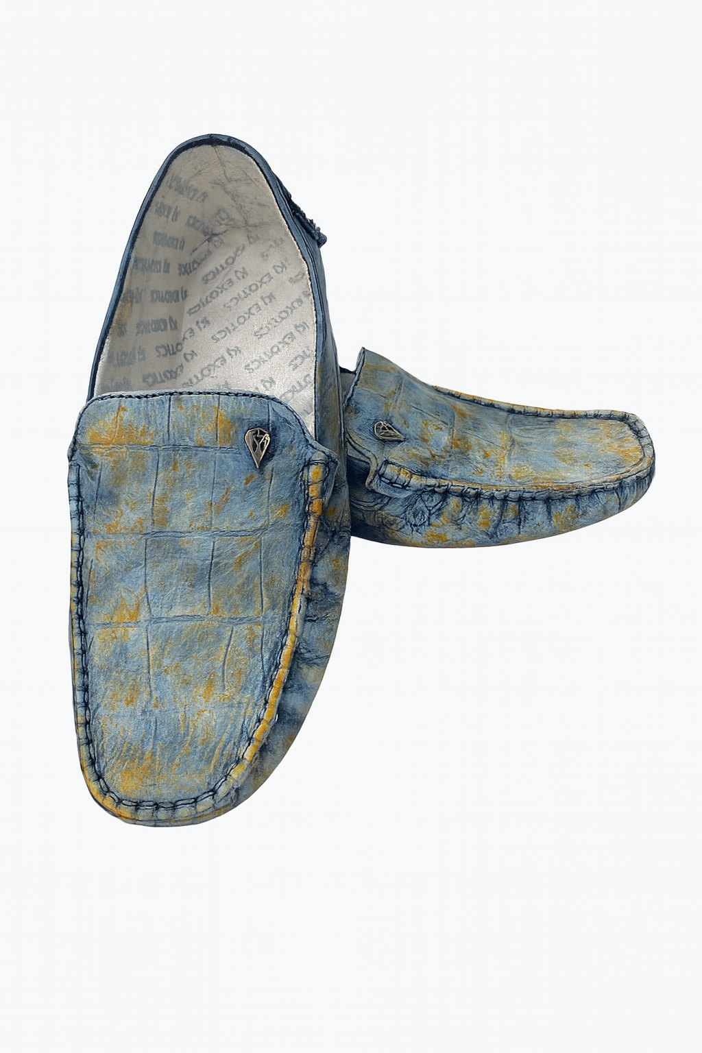 Hand-Finished Exotic Pattern Loafers – Blue & Gold Crocodile-Embossed Leather new york