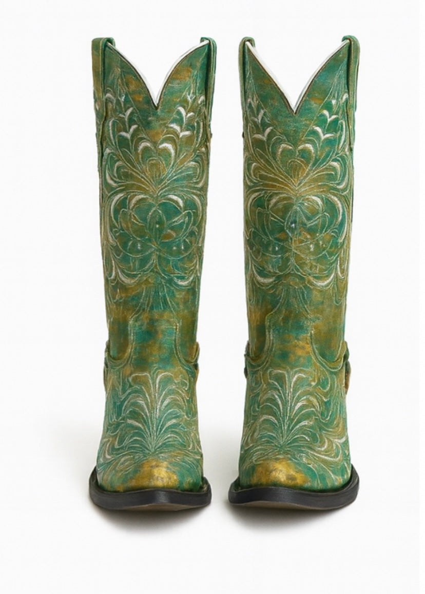 Green Handcrafted Leather Cowboy Boot online