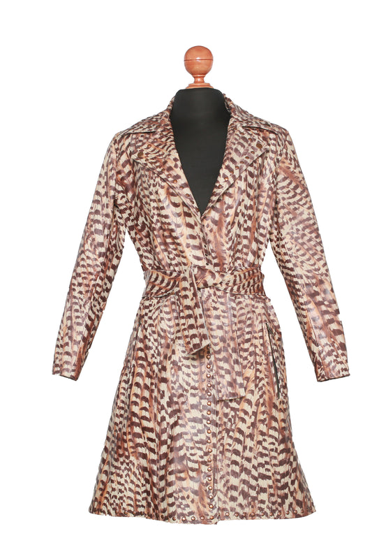 Artistic Feather Impression Leather Coat