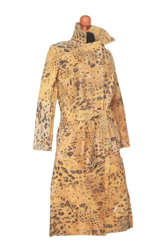 Golden Wild Cat Leather Overcoat