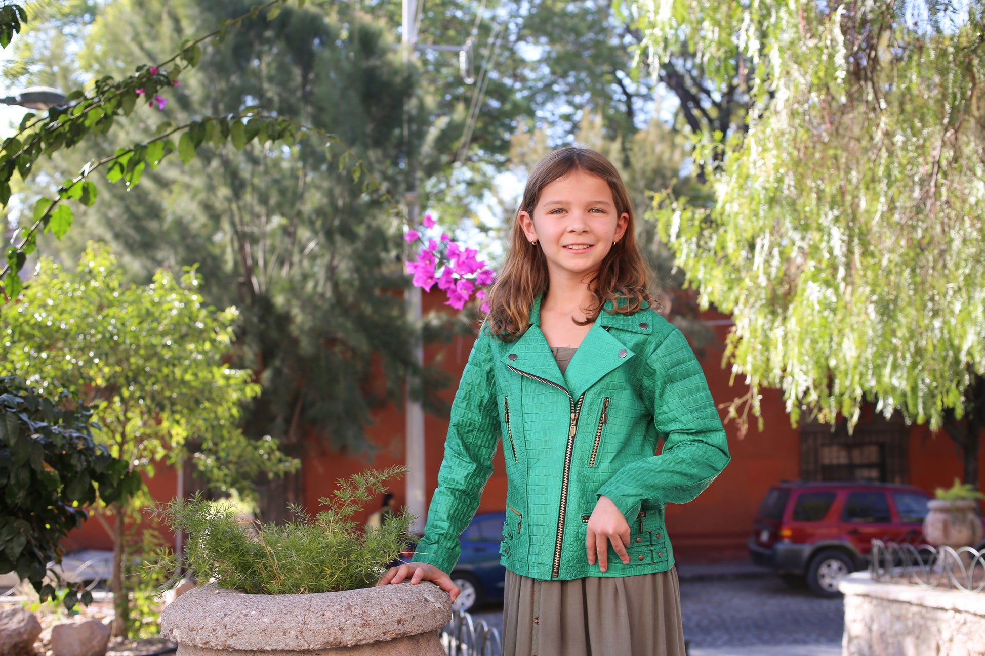 Kids Green Crocodile-Embossed Moto Jacket dallas
