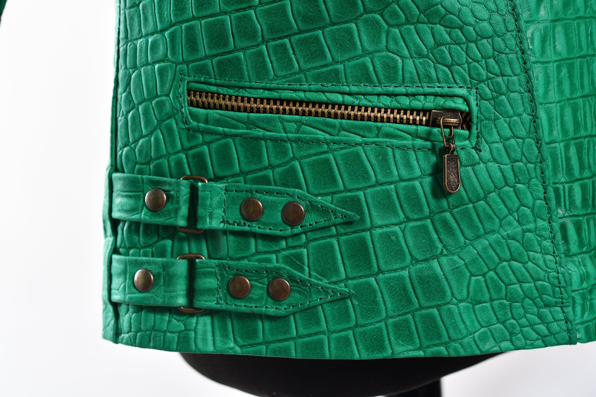 Kids Green Crocodile-Embossed Moto Jacket new york
