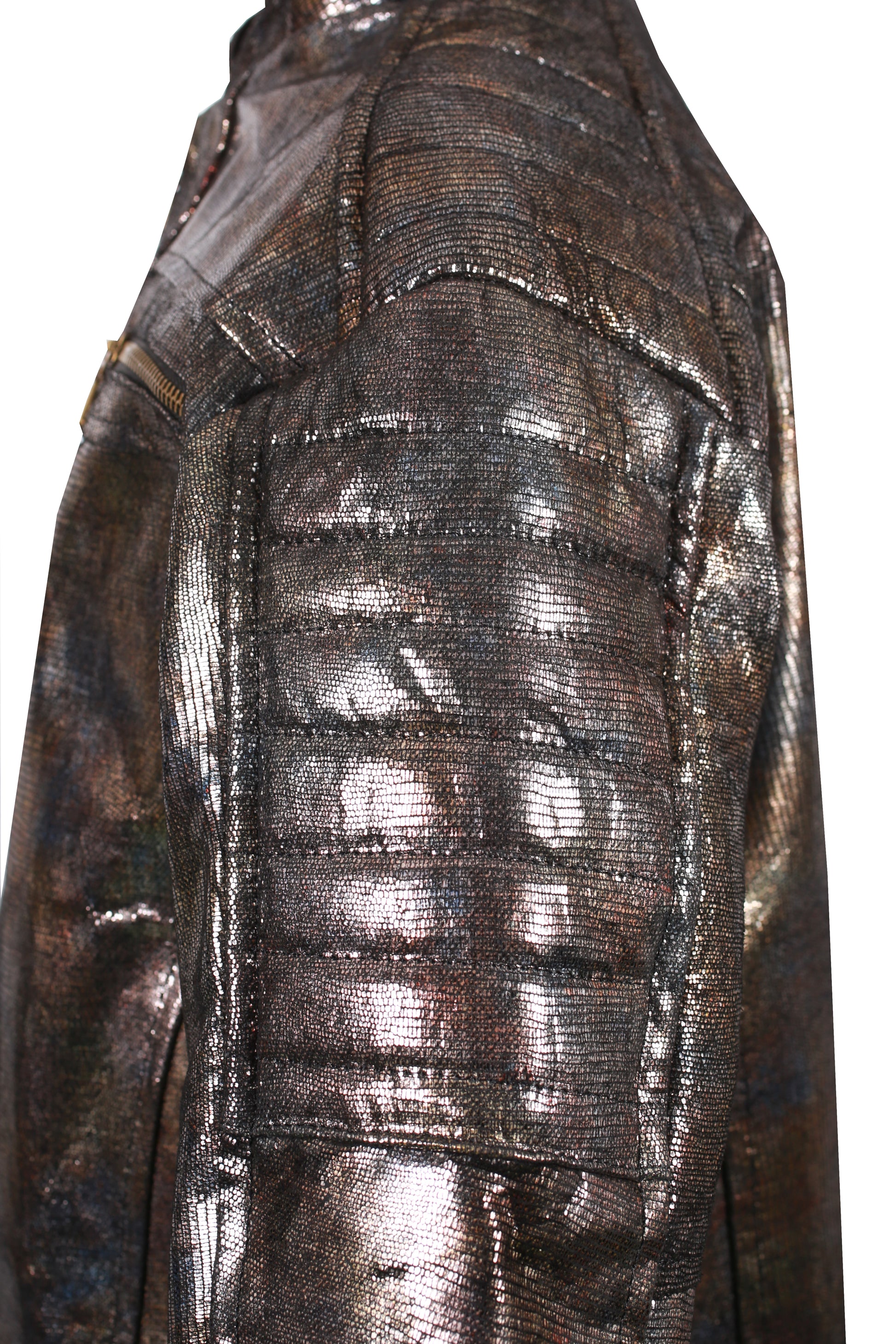 Kids Metallic Coated Leather Jacket – Black & Bronze Moto Style los angeles