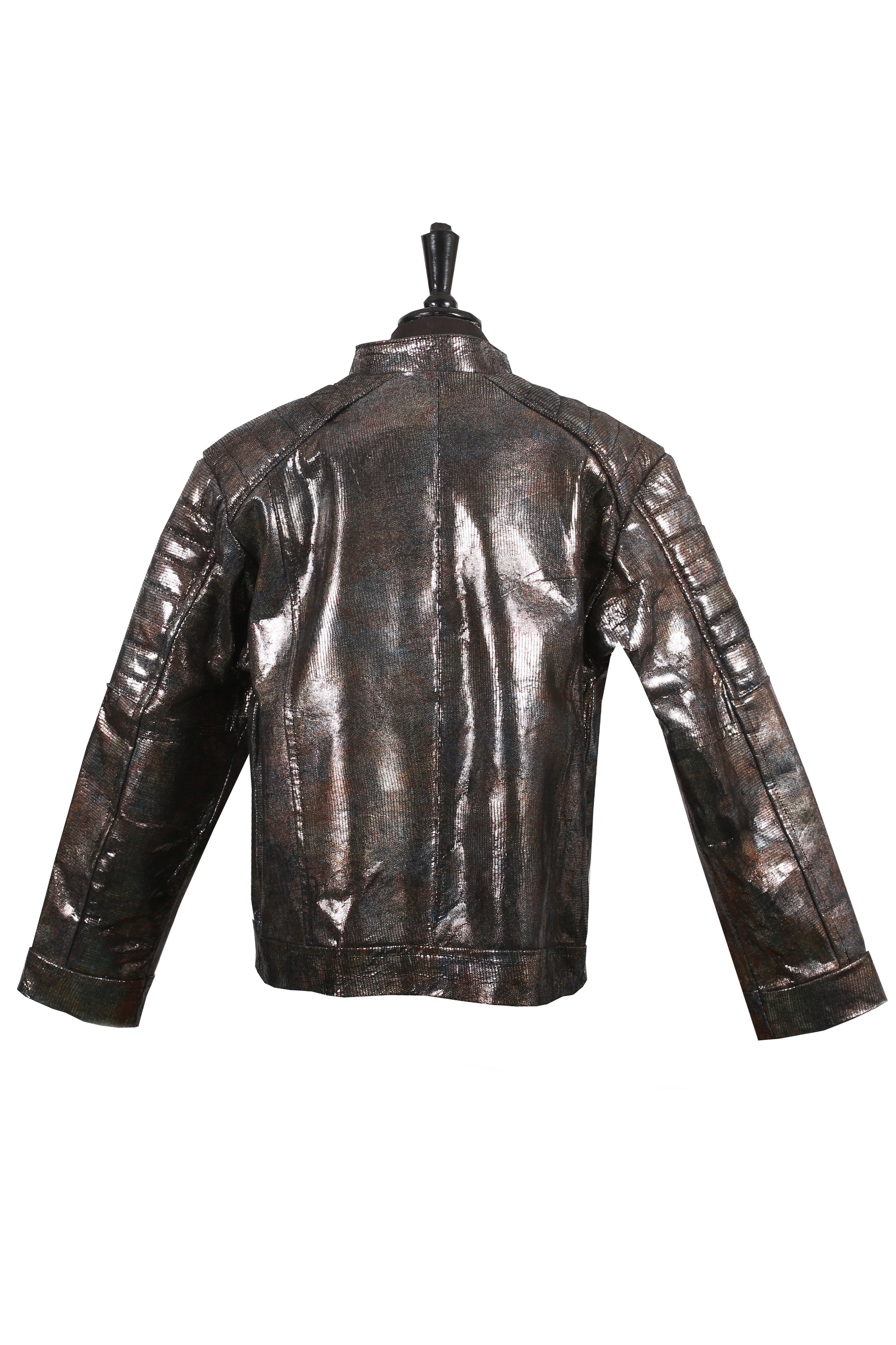 Kids Metallic Coated Leather Jacket – Black & Bronze Moto Style texas