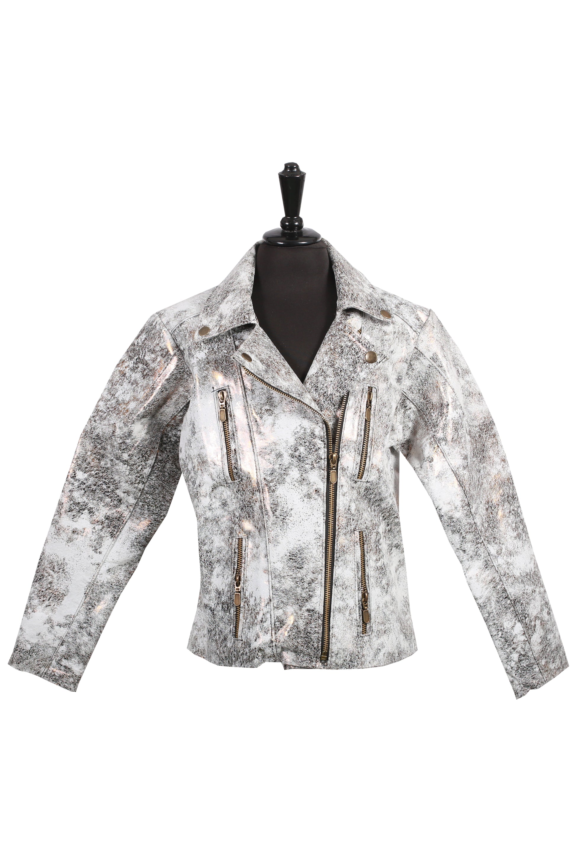 Kids Metallic Marble-Print Leather Biker Jacket – Futuristic Rockstar Style