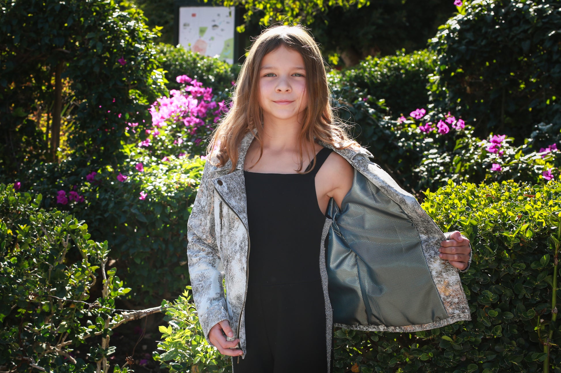 Kids Metallic Marble-Print Leather Biker Jacket chicago