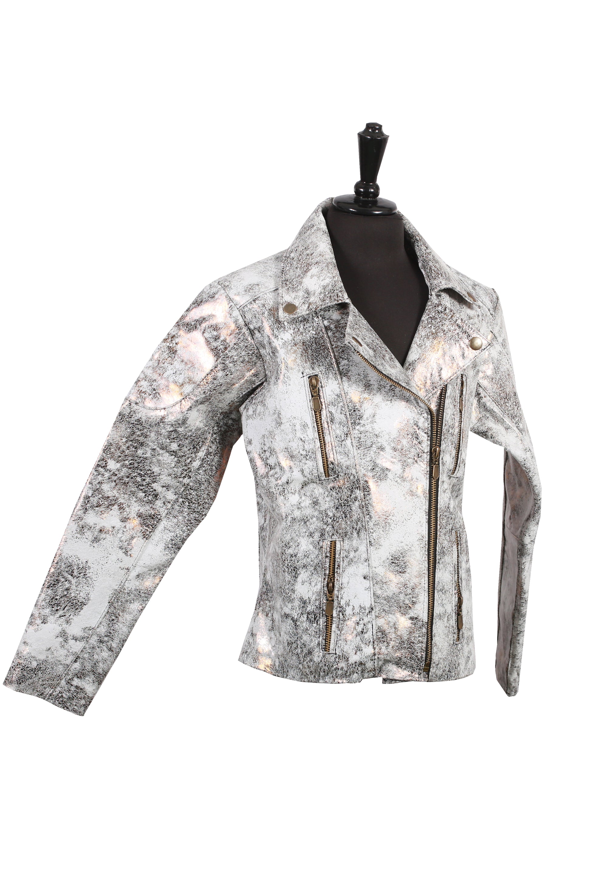 Kids Metallic Marble-Print Leather Biker Jacket near me