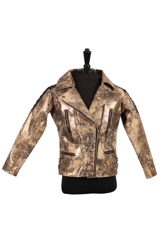 Kids Rockstar Metallic Leather Moto Jacket – Bold Gold Statement Style