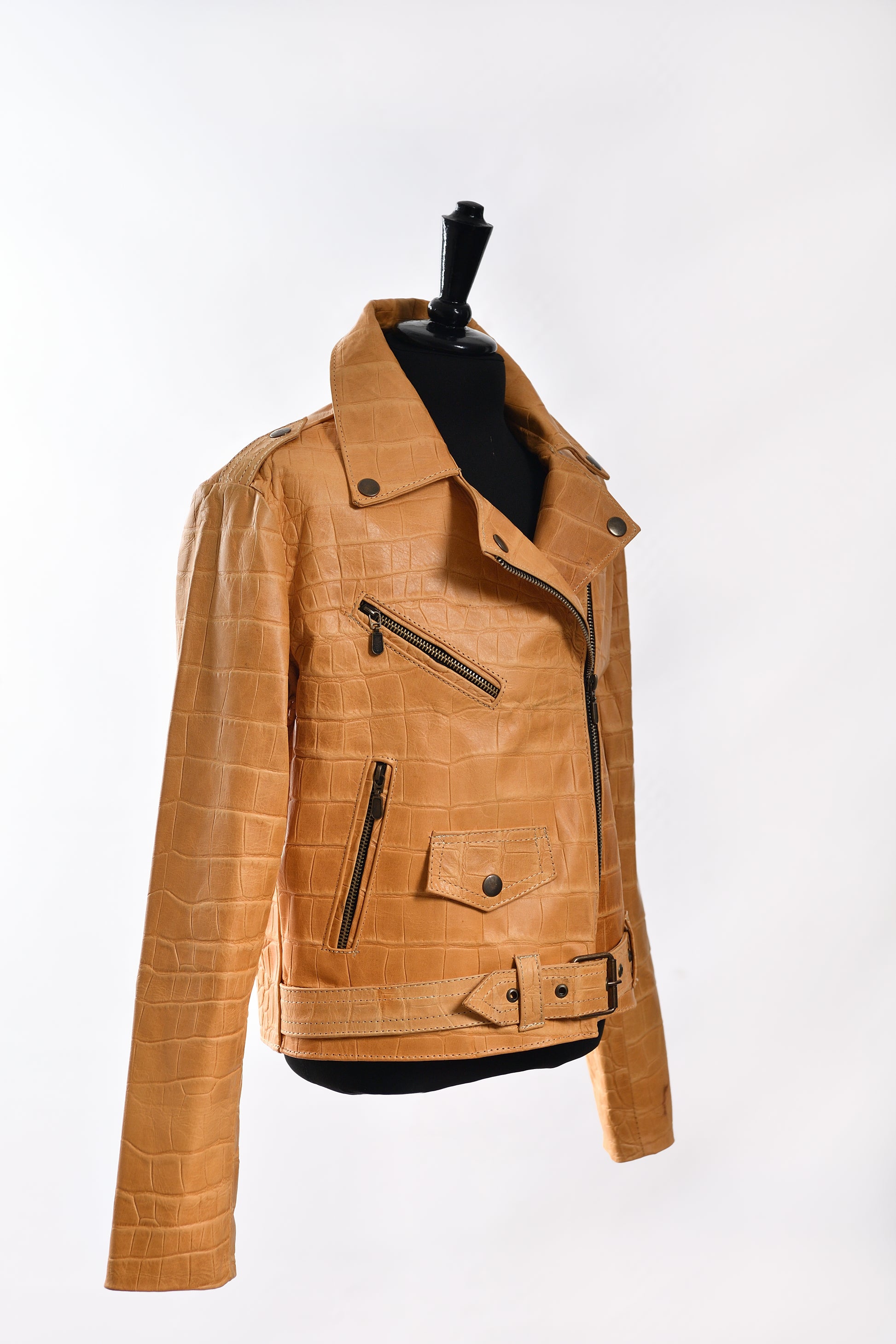 Kids Yellow Crocodile-Embossed Leather Biker Jacket los angeles