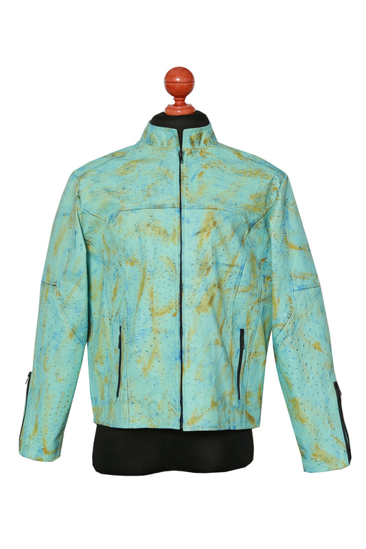 Aqua Sky Ostrich Leather Jacket