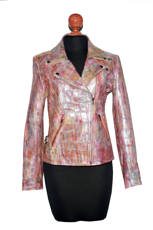 Vivid Croc Leather Biker – Hand-Stained Artistic Expression