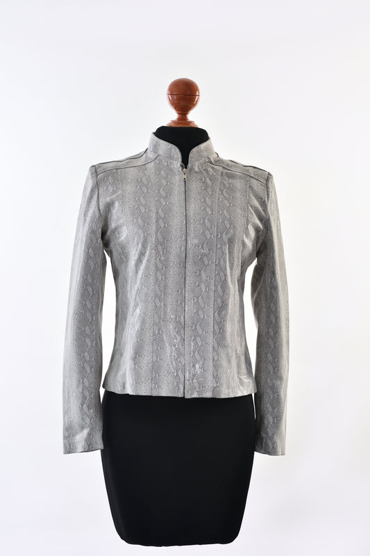 Light Ash Snake Texture Leather Moto Jacket