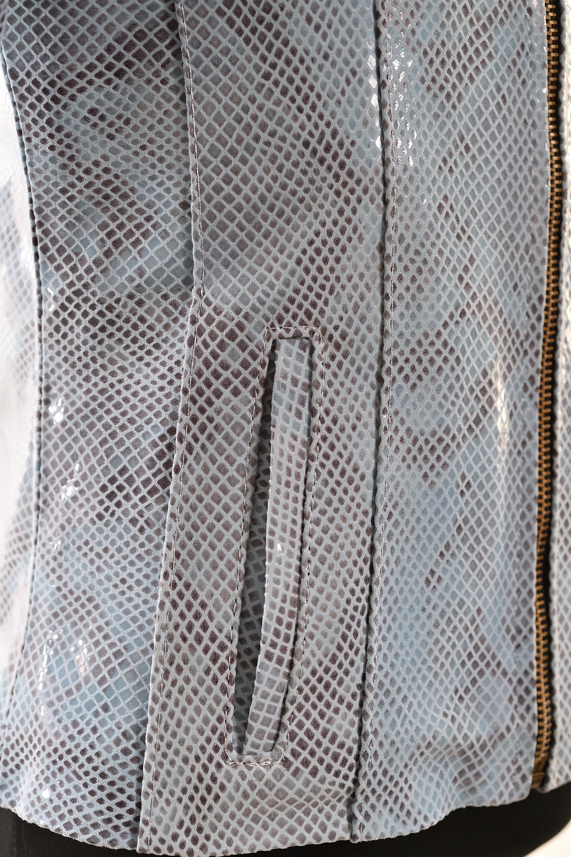Light Blue Snake-Texture Zip-Up Leather Jacket – Girls dallas