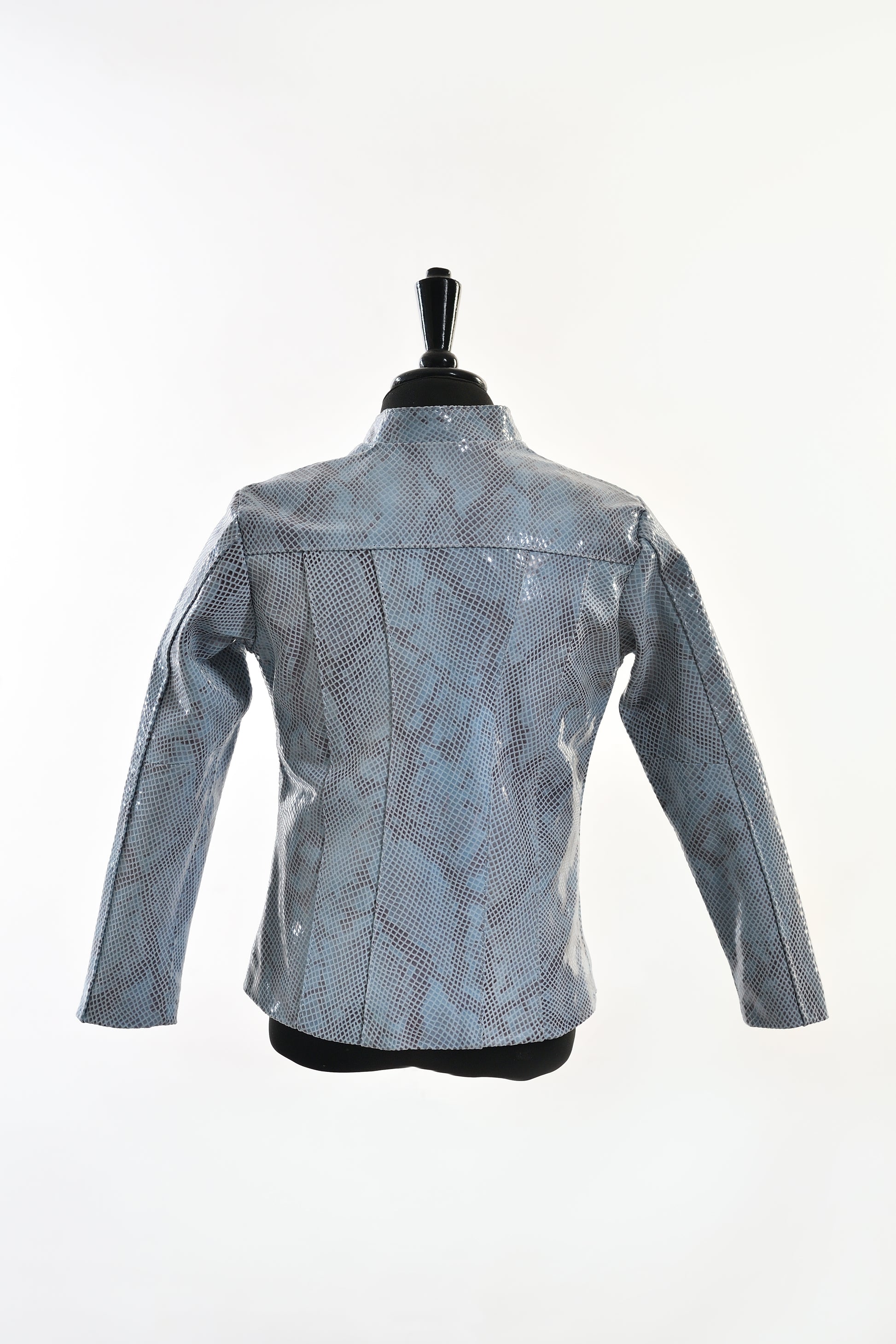 Light Blue Snake-Texture Zip-Up Leather Jacket – Girls los angeles