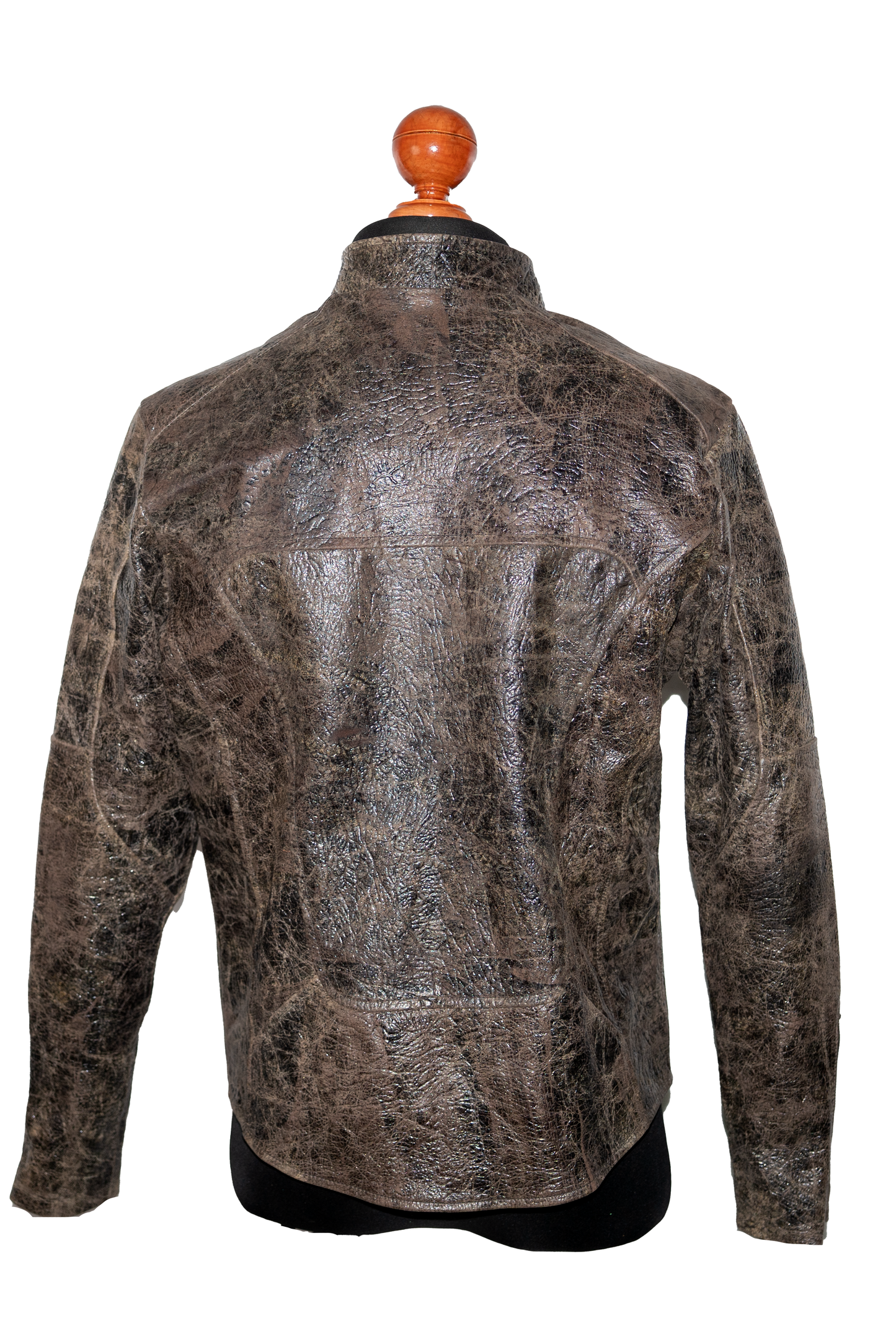 Rustic Charcoal-Brown Leather Moto Jacket,embossed