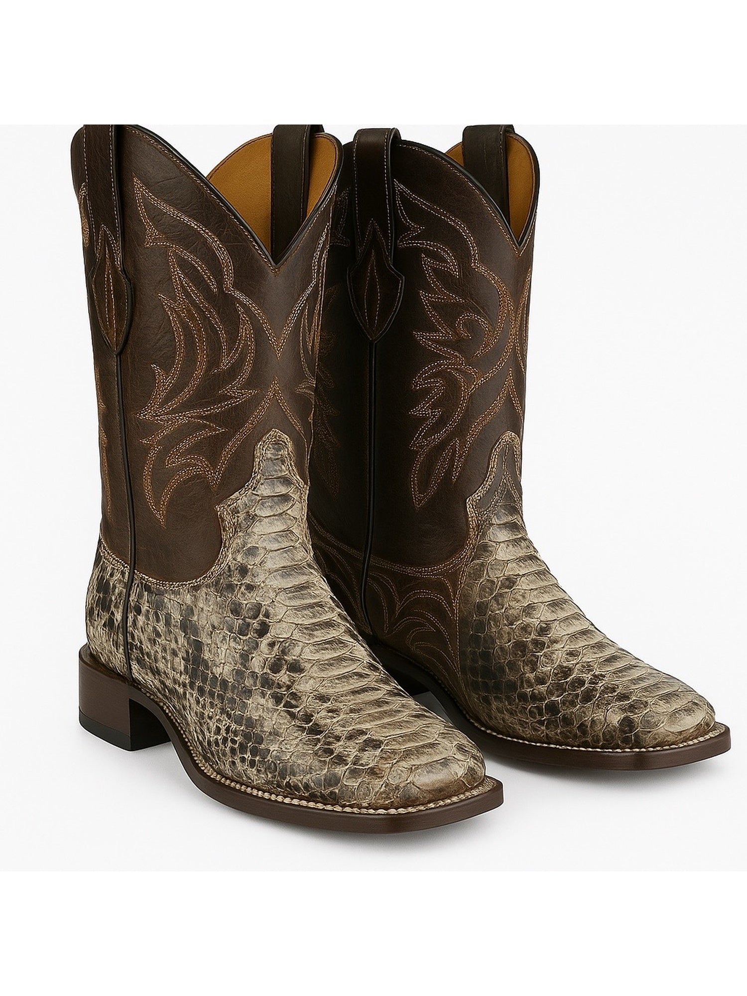 Men’s Cowboy Boots – Embossed Python Leather, Exotic Look