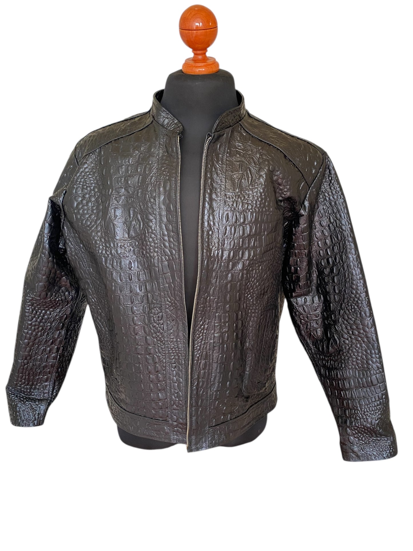 Men’s Crocodile Embossed Leather Jacket – Handcrafted Brown Rider