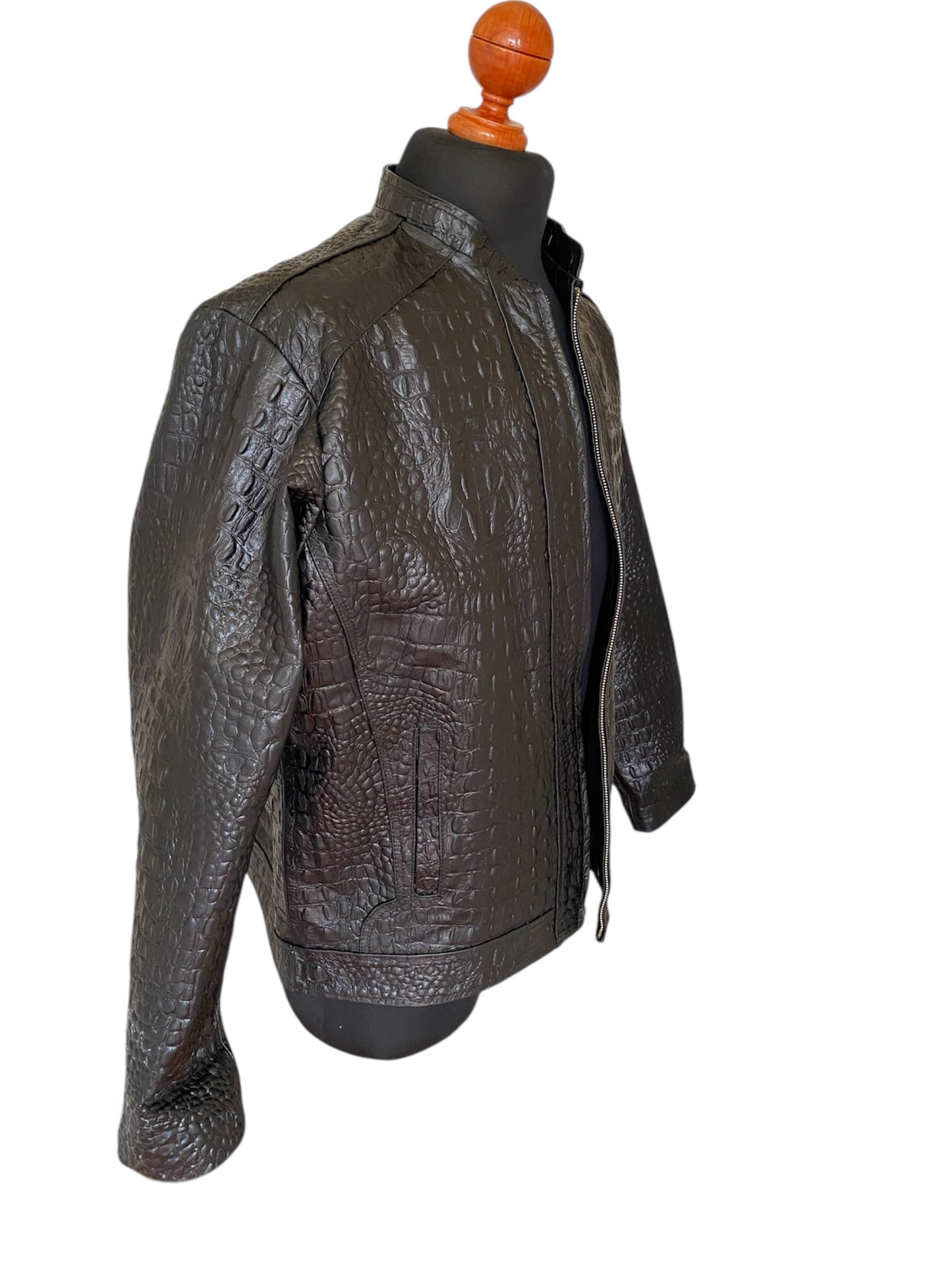 Men’s Crocodile Embossed Leather Jacket – Handcrafted Brown Rider