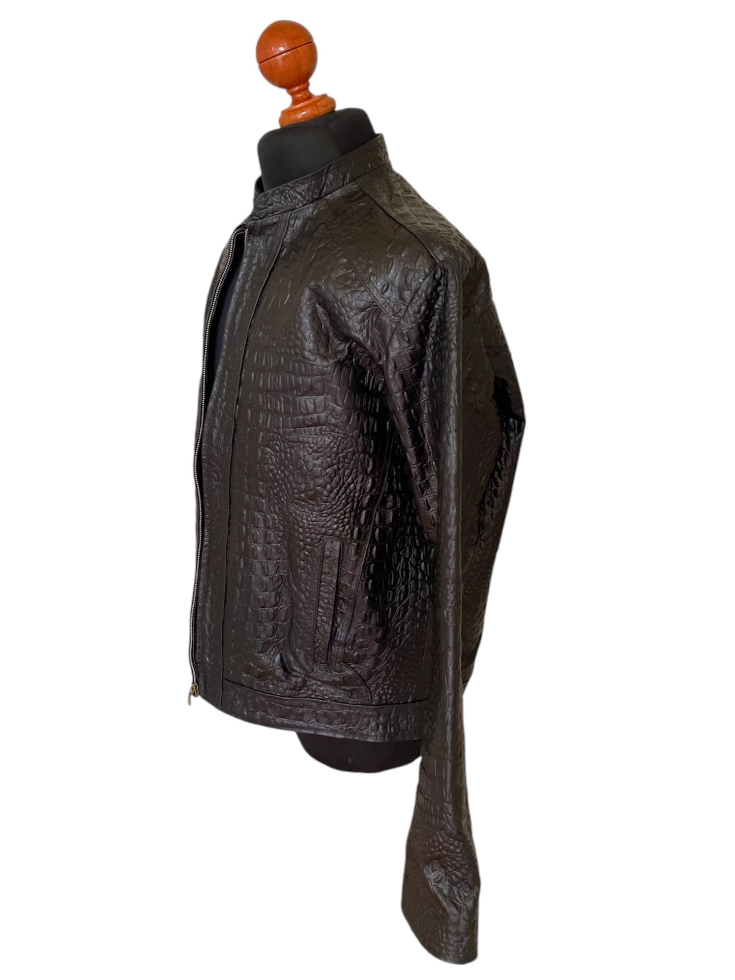 Men’s Crocodile Embossed Leather Jacket – Handcrafted Brown Rider