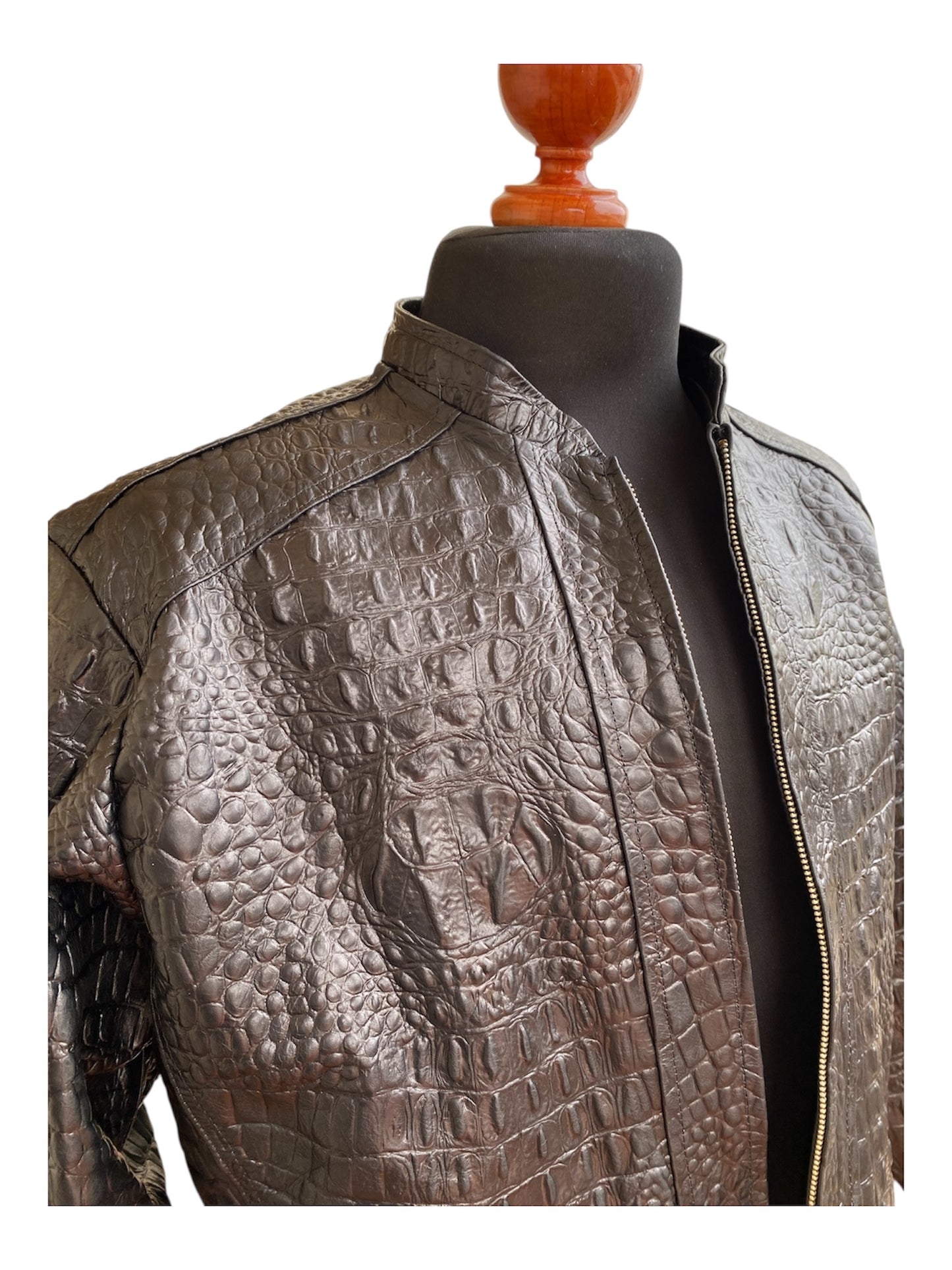 Men’s Crocodile Embossed Leather Jacket – Handcrafted Brown Rider
