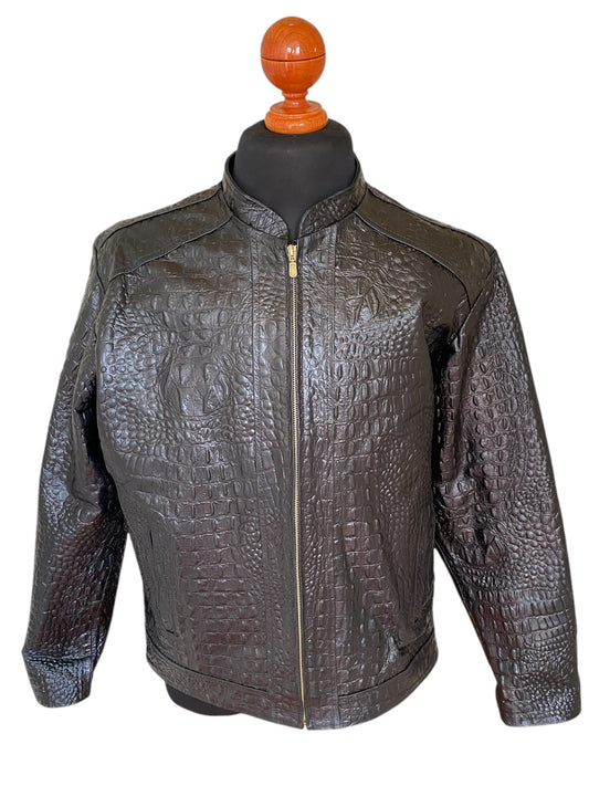 Men’s Crocodile Embossed Leather Jacket – Handcrafted Brown Rider