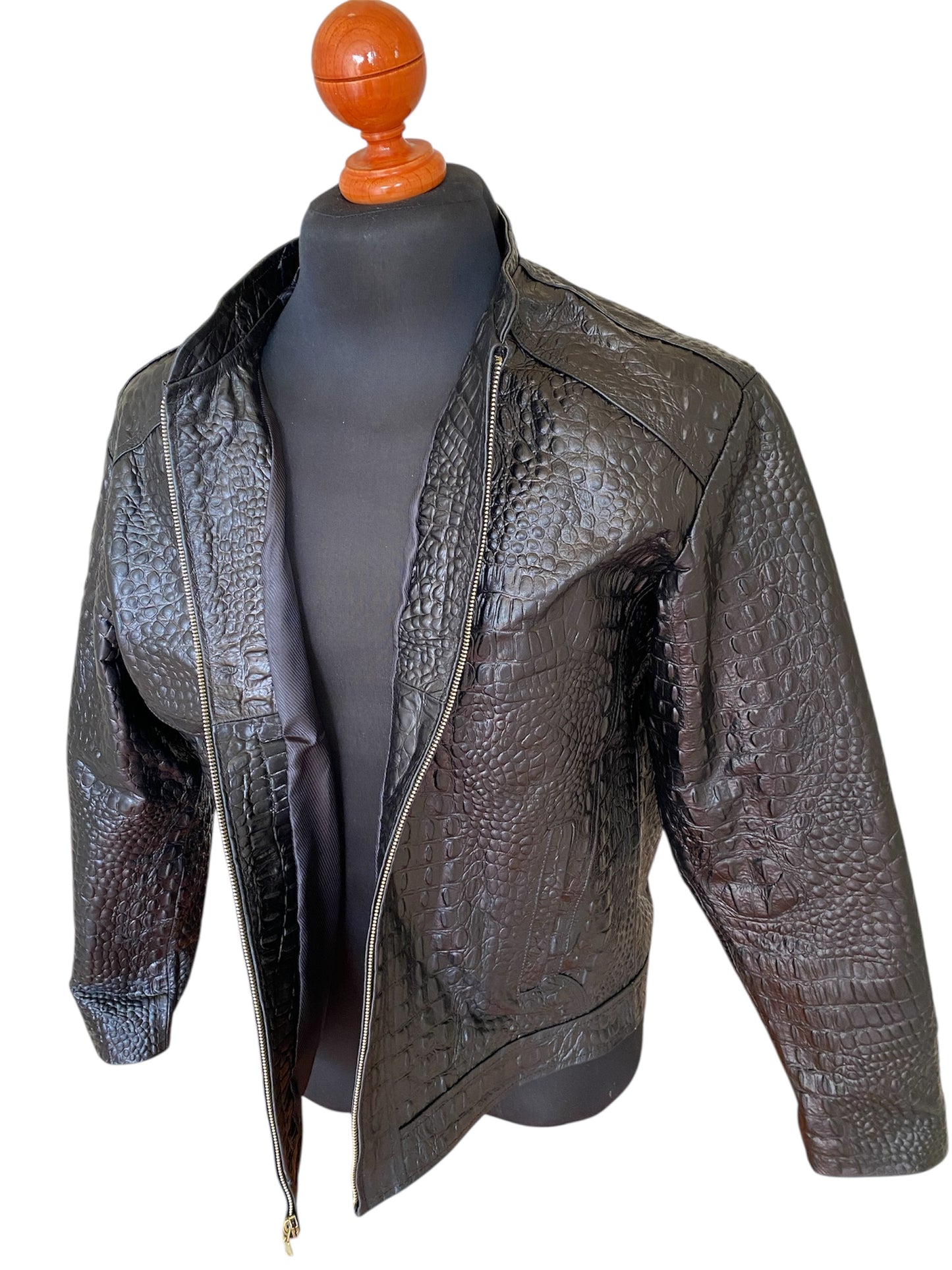Men’s Crocodile Embossed Leather Jacket – Handcrafted Brown Rider