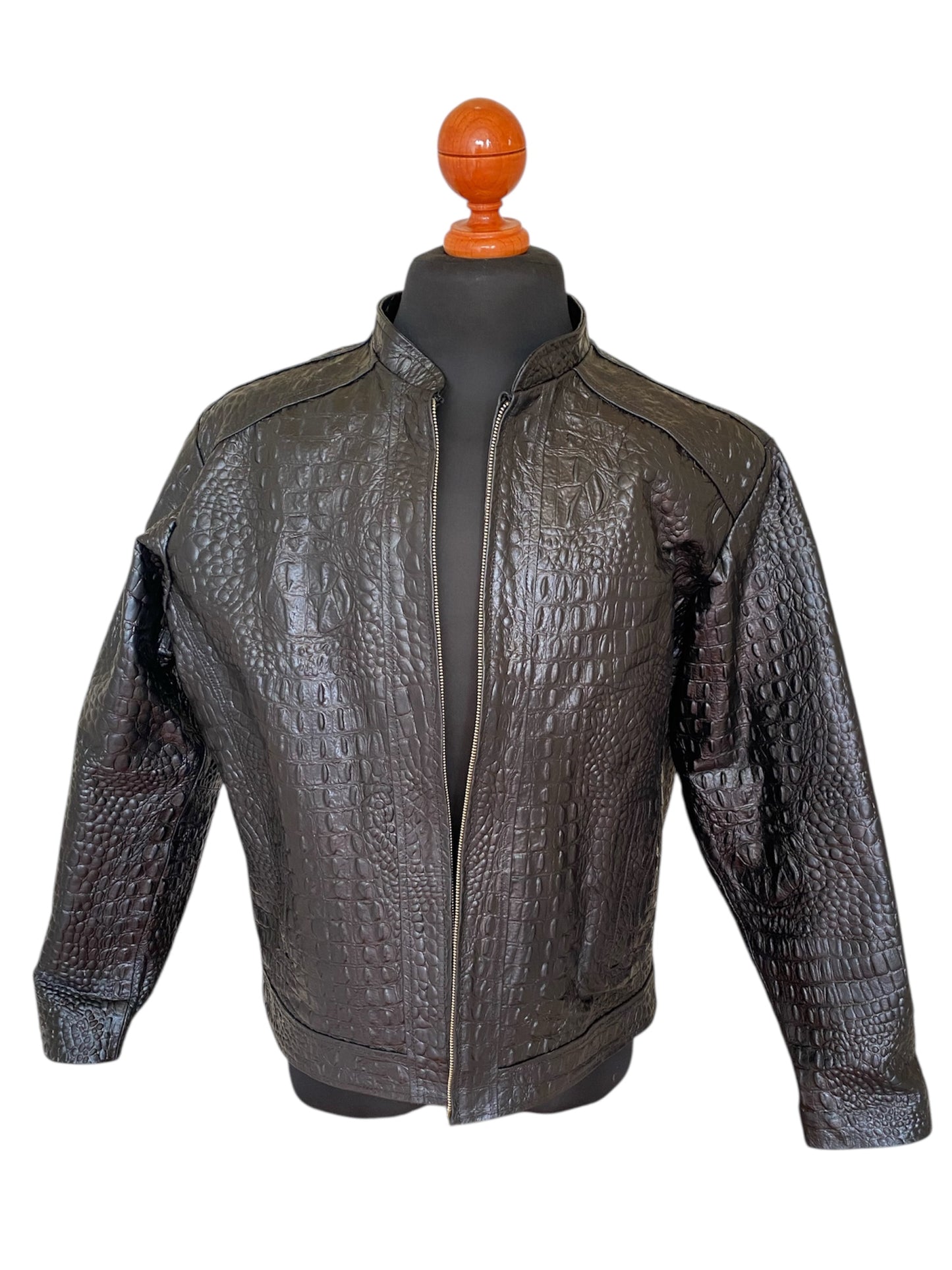 Men’s Crocodile Embossed Leather Jacket – Handcrafted Brown Rider