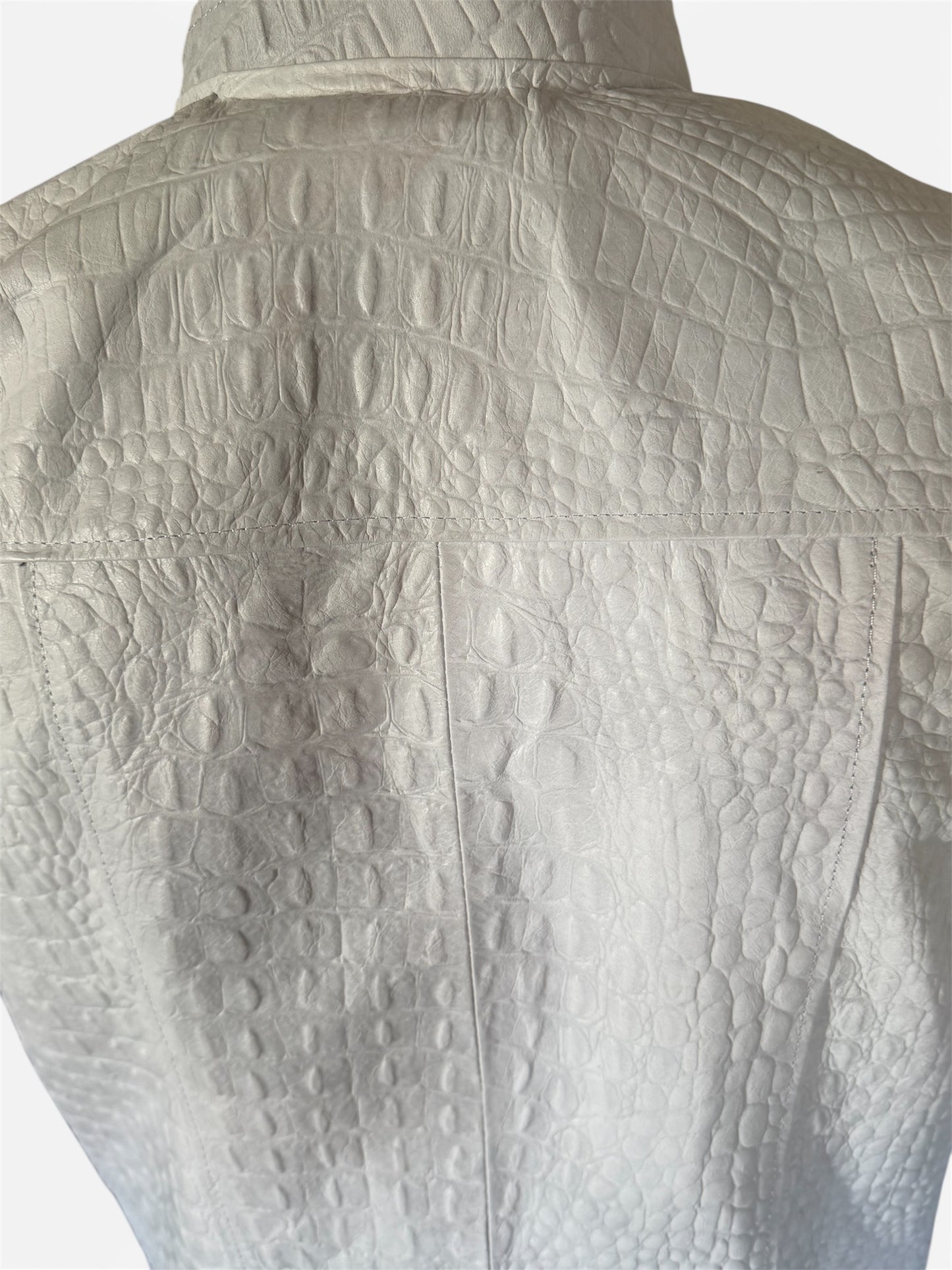White Crocodile Embossed Leather Jacket