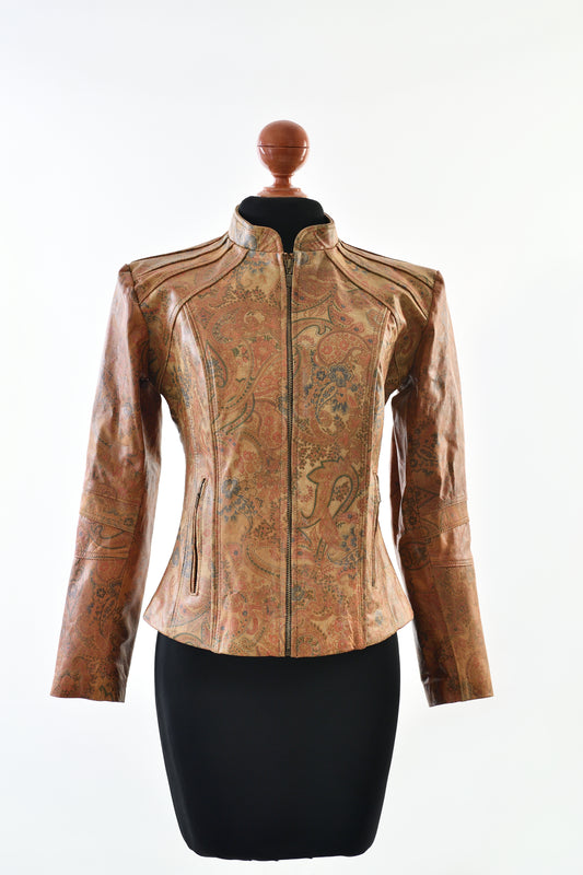 Rust Reverie – Hand-Finished Leather Jacket with Paisley Detail