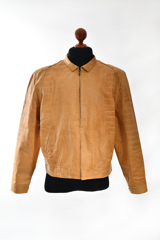 Sand Crocodile-Embossed Leather Jacket – Bold Texture, Refined Style